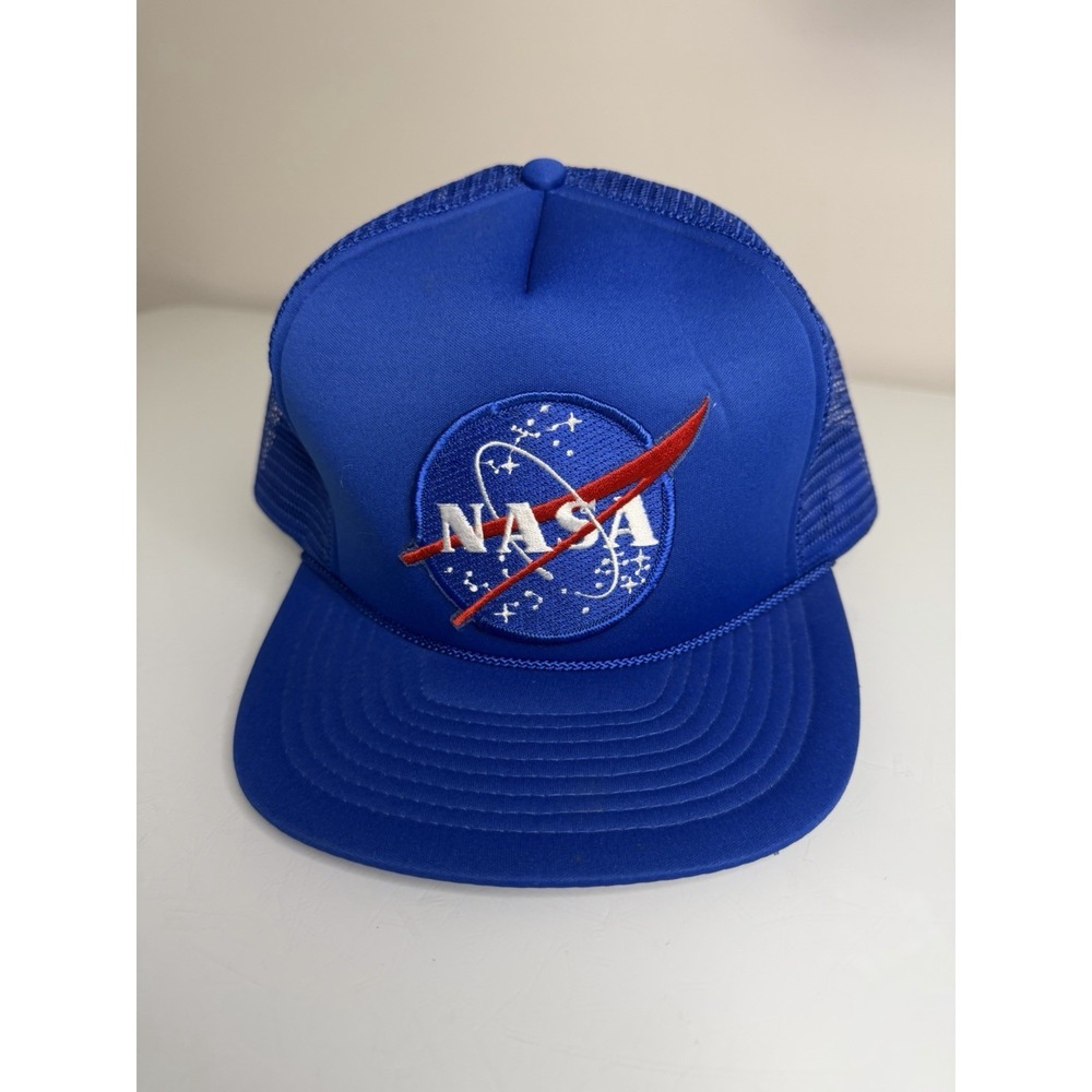 Vintage 80's 90's Blue NASA Trucker Mesh SnapBack Hat Cap Space
